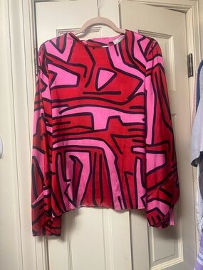 Bright Pink & Red Abstract Print Women's Blouse